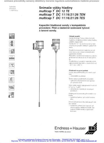 Kapacitny snimac hladiny Multicap T DC12 DC 12 - Transcom Technik