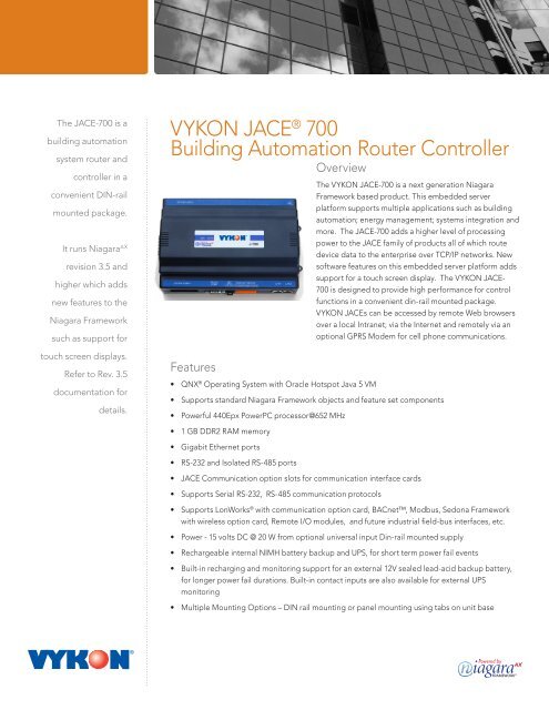 VYKON JACEÃ‚Â® 700 Building Automation Router Controller