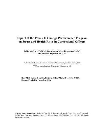 Impact of the Power to Change Performance Program on Stress and ...