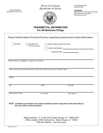 TRANSMITTAL INFORMATION For All Business ... - Secretary of State