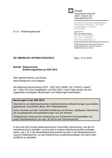 EinfÃ¼hrungserlass zur ESV 2012 - Arbeitsinspektion