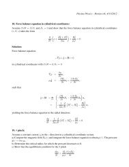Plasma Physics - Homework, 4/13/2012 18. Force balance equation ...