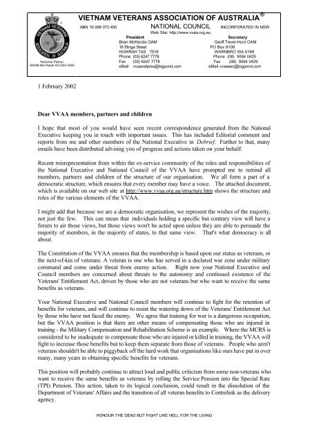 Letter to members 1 February 2002 - Vietnam Veterans Association ...