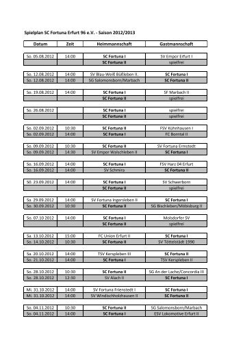 SC Fortuna Erfurt 96 Spielplan 2012-2013