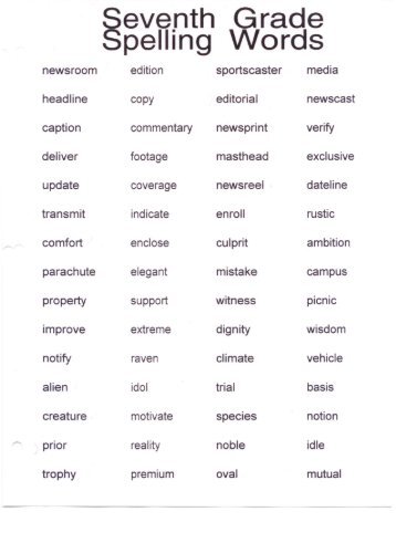 Seventh Grade Spelling Words