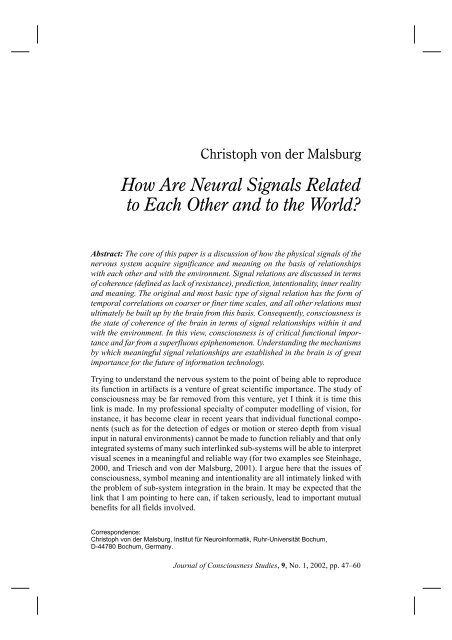 How Are Neural Signals Related to Each Other and to the World?