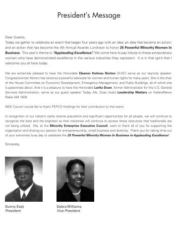 President's Message - Minority Enterprise Executive Council