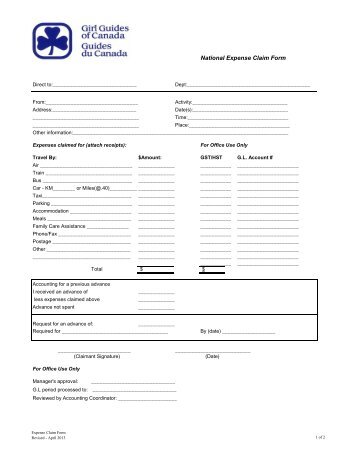 National Expense Claim Form - Forms - Girl Guides of Canada.