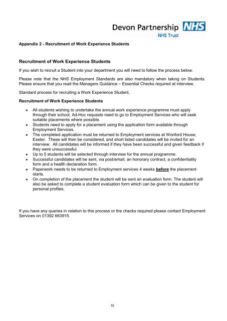 Volunteer and Work Experience Policy - Devon Partnership NHS Trust