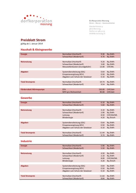 Strompreise gültig ab 01.01.2014 - dk-mosnang.ch