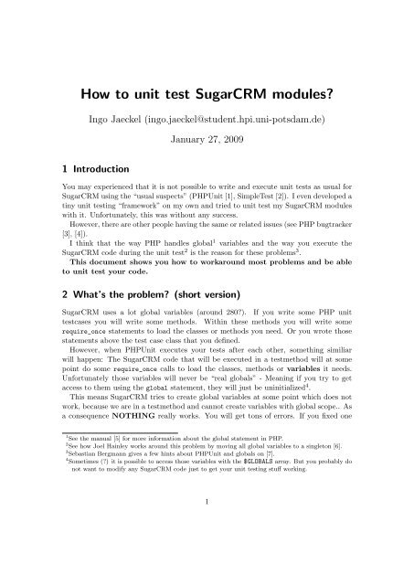 How to unit test SugarCRM modules? - SugarForge