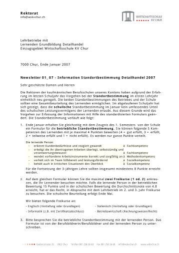 Newsletter 01_07 - Information Standortbestimmung Detailhandel ...