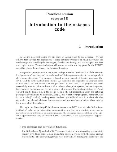 Introduction to the octopus code - TDDFT.org