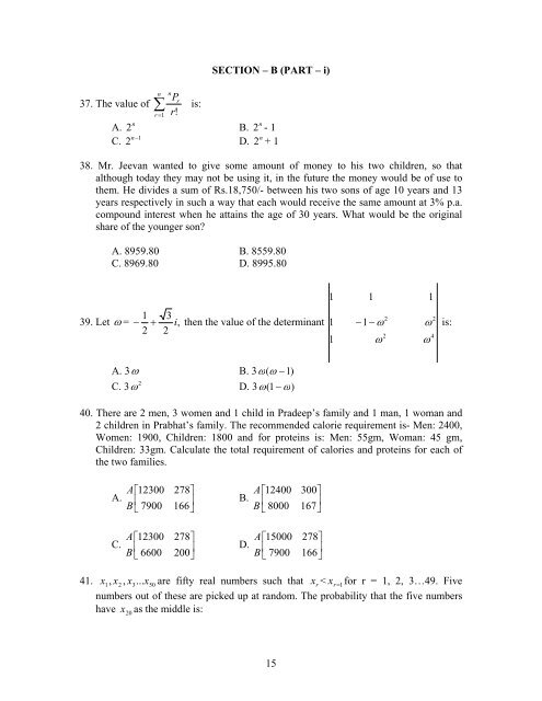 ADMISSION TEST FOR PROGRAMME 2008-10