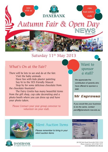 Autumn Fair & Open Day - DANEBANK Anglican School For Girls