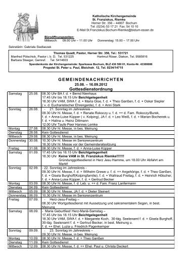 GEMEINDENACHRICHTEN Gottesdienstordnung - St. Franziskus ...