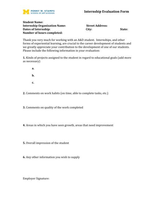 Internship Evaluation Form internships-training-and-evaluations