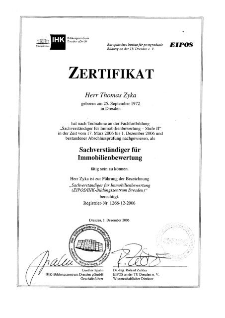 Zertifikat Finanzconsult Immobilien Gmbh