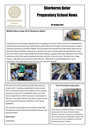 Newsletter October 2012 - Sherborne Qatar