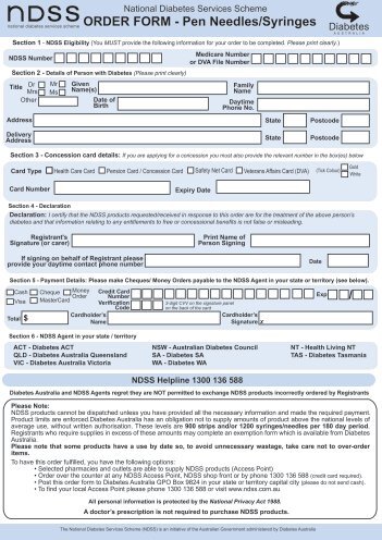 ORDER FORM - Pen Needles/Syringes - NDSS