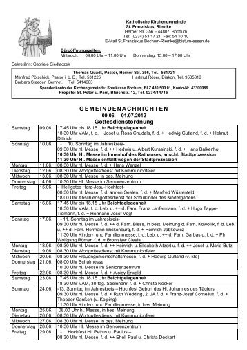 GEMEINDENACHRICHTEN Gottesdienstordnung - St. Franziskus ...