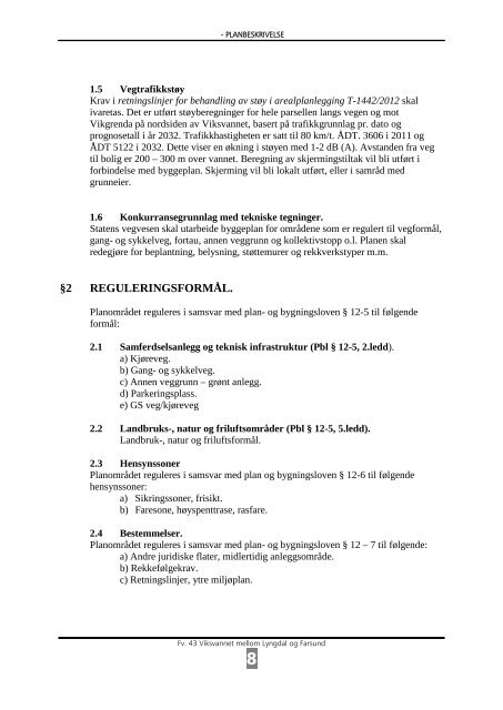 REGULERINGSPLAN Fv 43 Vassenden-Farbrot langs Viksvannet