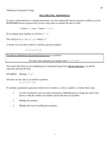 Multiplying Monomials (pdf) - Tallahassee Community College