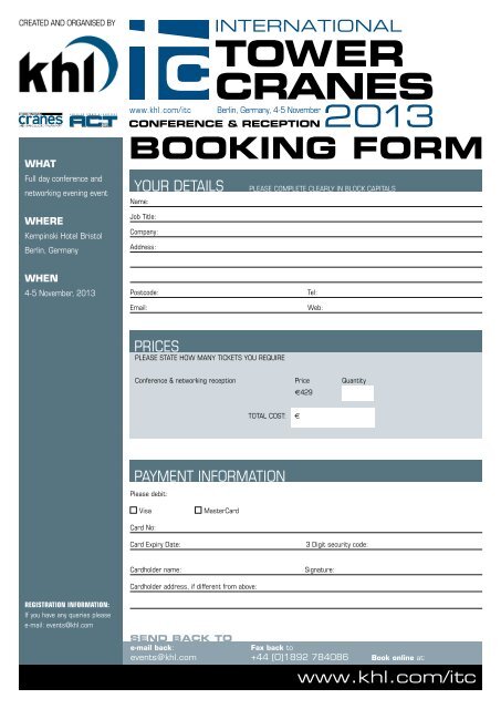 booking form - KHL Group