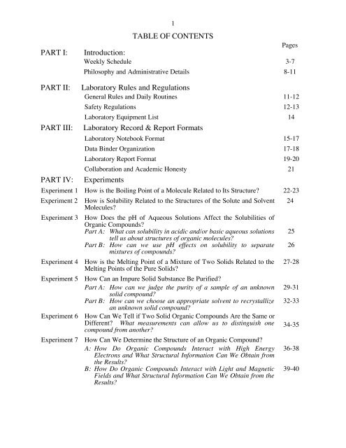 Organic Chemistry Semester 1 LABORATORY MANUAL - Moravian ...