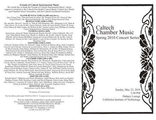 Caltech Chamber Music - Caltech Performing and Visual Arts