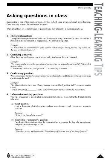 Asking questions in class - Center for Enhanced Learning and ...