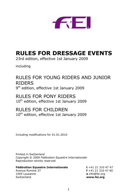 RULES FOR DRESSAGE EVENTS - FEI