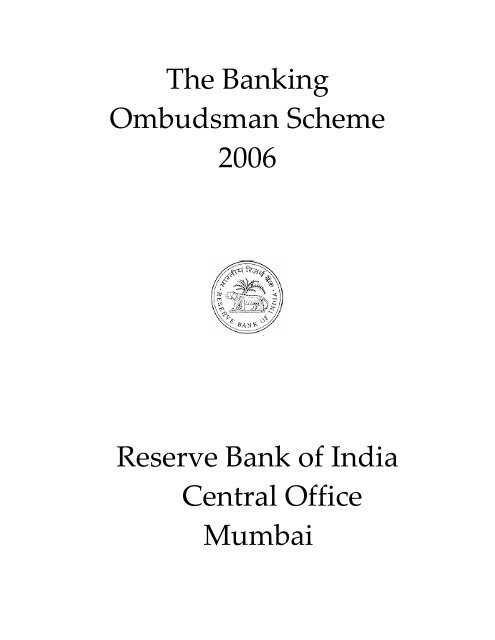 Banking Ombudsman Scheme 2006 - RBI Website - Reserve Bank ...