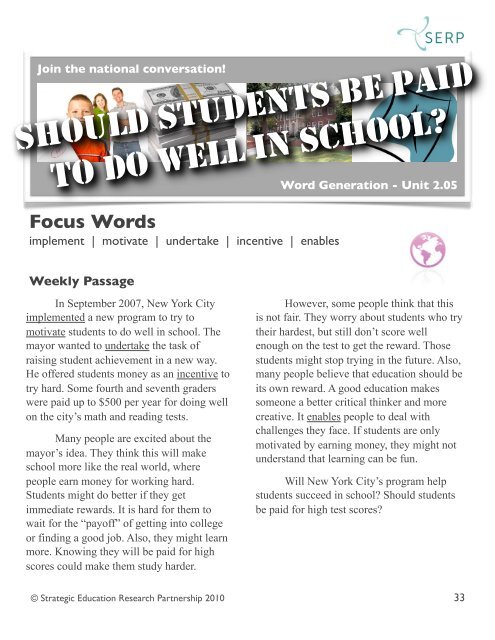 People Do Well If They Can >> Should Students Be Paid To Do Well In School Word Generation People Do Well If They Can >> Should Students Be Paid To Do Well In School Word Generation
