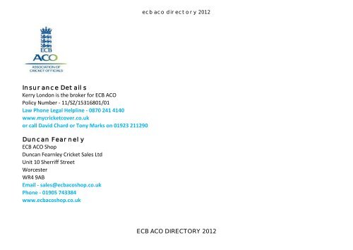 ecb aco directory 2013 - Ecb - England and Wales Cricket Board
