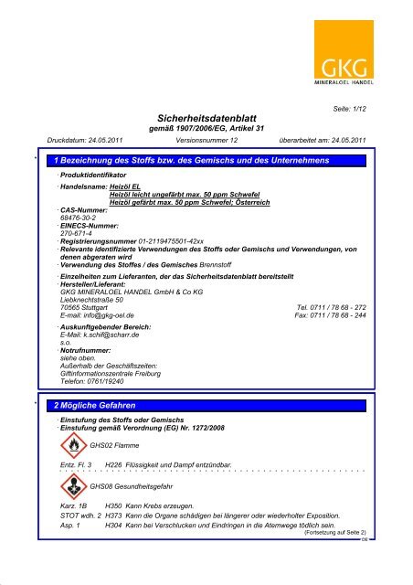 Leichtes Heizöl - GKG MINERALOEL HANDEL GMBH &amp; CO KG