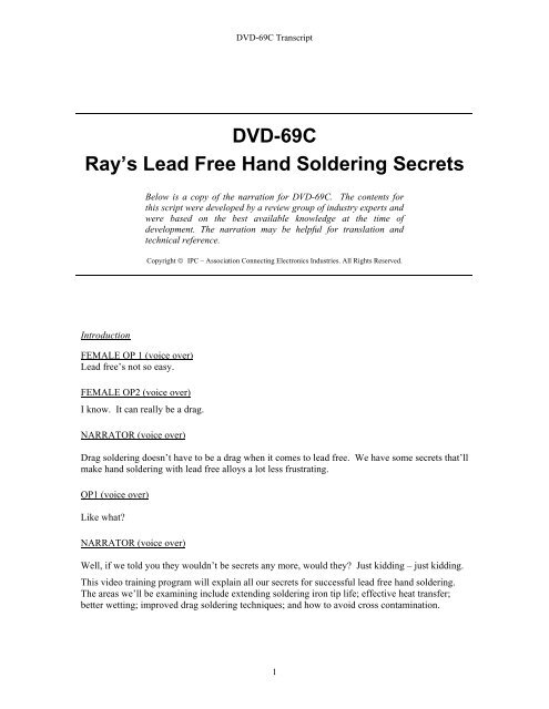 DVD-69C Ray's Lead Free Hand Soldering Secrets - IPC Training ...