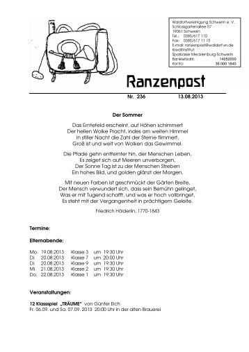 Ranzenpost vom 13.08.2013 - Waldorf in Schwerin