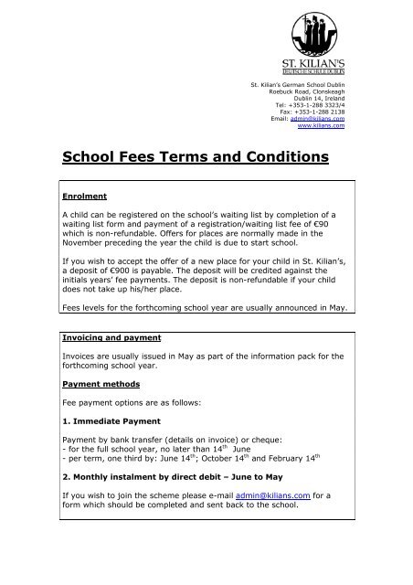 School Fees Terms and Conditions - St. Kilian&rsquo;s German School