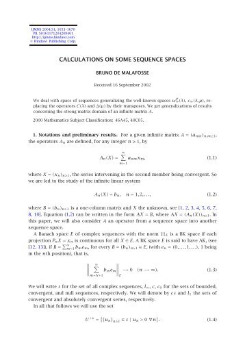 calculations on some sequence spaces - European Mathematical ...