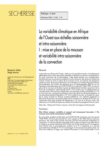 La variabilité climatique en Afrique de l'Ouest aux échelles ...