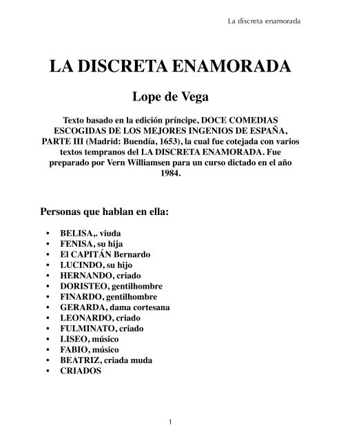 La discreta enamorada - Association for Hispanic Classical Theater