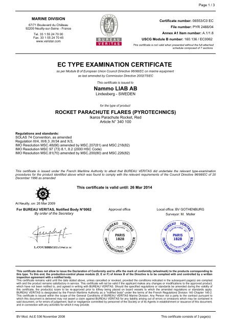 EC TYPE EXAMINATION CERTIFICATE - De Wolf Maritime Safety