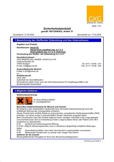 Sicherheitsdatenblatt - GKG MINERALOEL HANDEL GMBH & CO KG