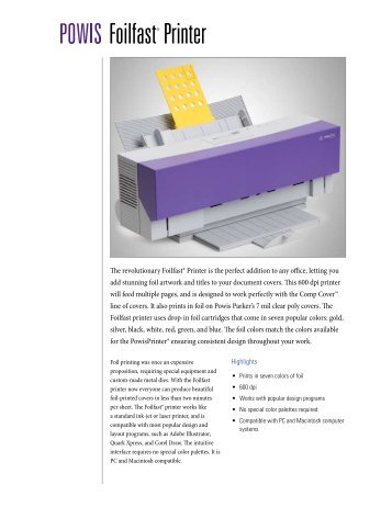 Powis Foilfast® Printer Data Sheet - Powis Parker