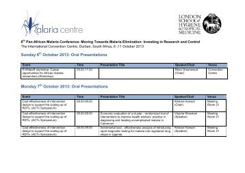 50 oral and poster presentations - Malaria Centre