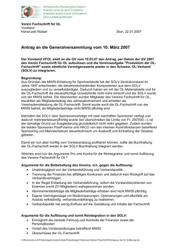 Antrag an die Generalversammlung vom 10. MÃ¤rz 2007 - SOLV