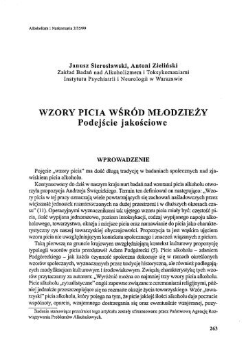 WZORY PICIA WÅRÃD MÅODZIEÅ»Y - Instytut Psychiatrii i Neurologii