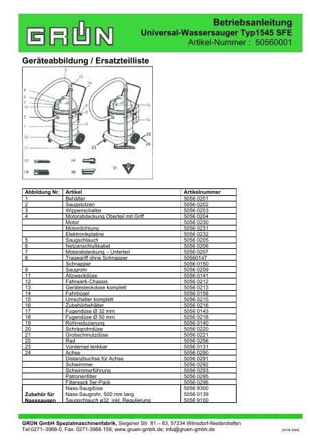 Betriebsanleitung Universal-Wassersauger Typ1545 SFE