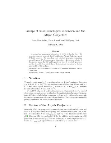 Groups of small homological dimension and the Atiyah Conjecture